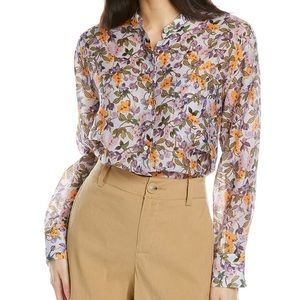 Vince Wisteria Vine Relaxed Band Collar Blouse Size L NWT